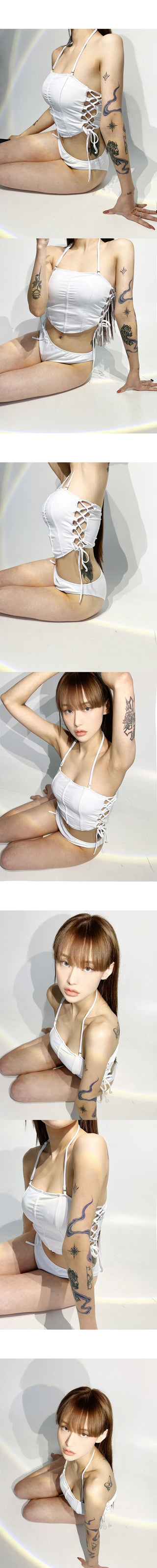 Corset Bikini White Water Bomb Summer Festival Bikini Body Cover Swimsuit Barf Photoshoot Barf Costume Bikini Body Profile