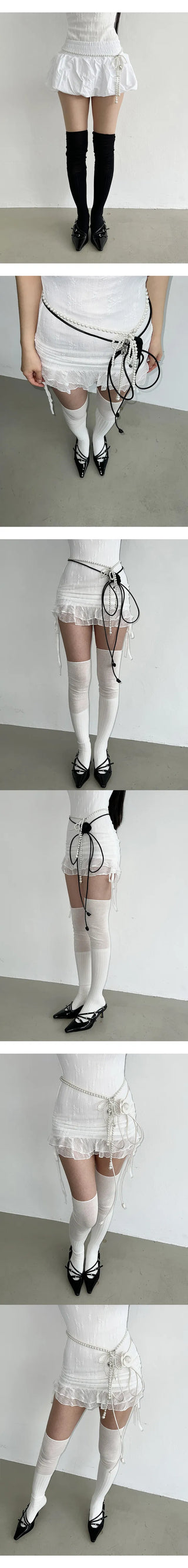 Ribbon pearl waist belt