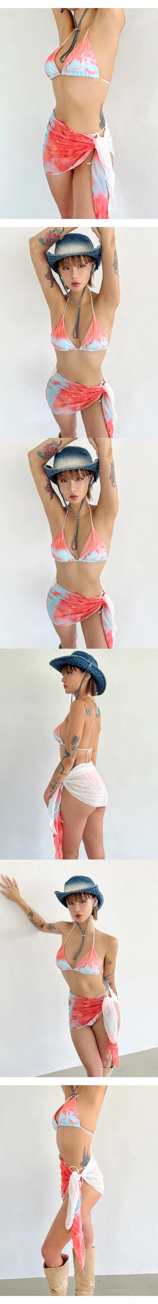 Flare tie-dye simple bikini set in