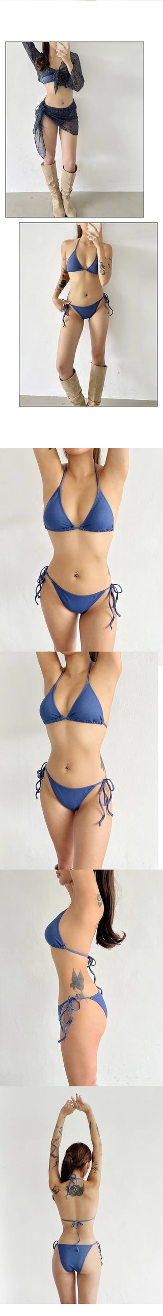 Denim pop bikini cover knit bikini set