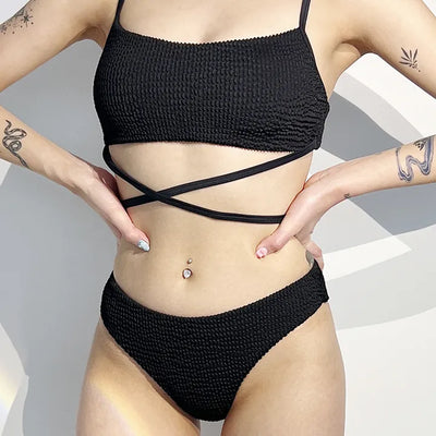 Long strap bikini black