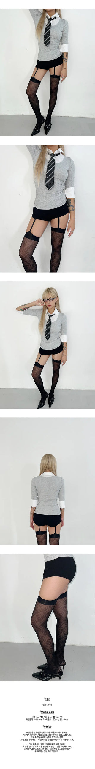 Check garter belt stockings