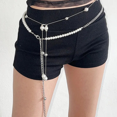 Mixed pearl chain belt