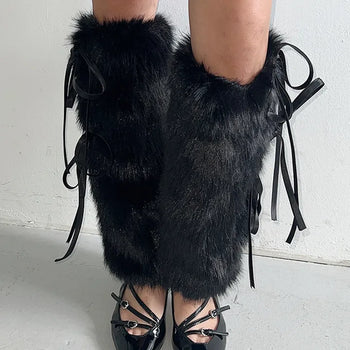 Doublebone eco-fur leg warmers in