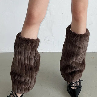 Embo eco-fur leg warmers in