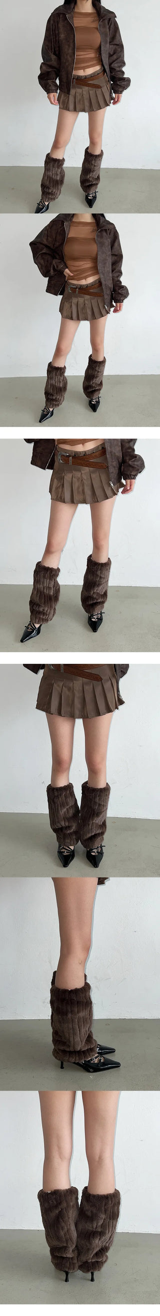 Embo eco-fur leg warmers in