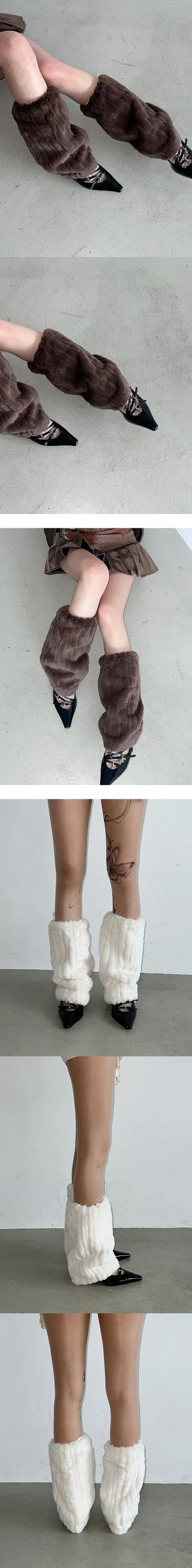Embo eco-fur leg warmers in