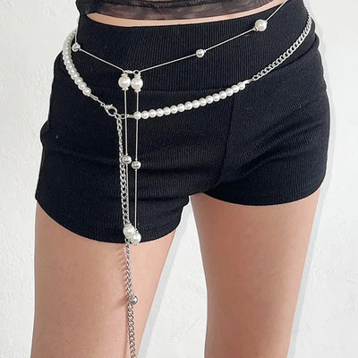 Silver ball pearl skinny belt