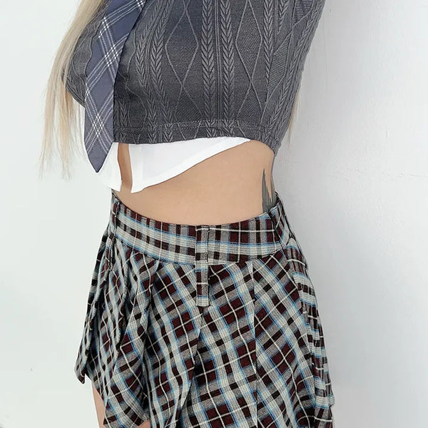 Collet check pleated skirt, 2 sizes