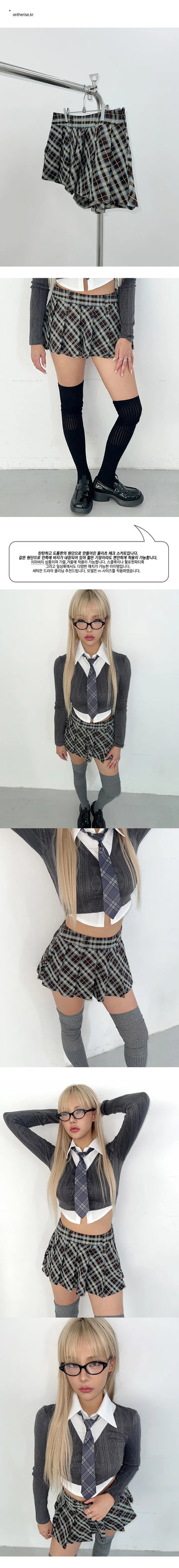 Collet check pleated skirt, 2 sizes