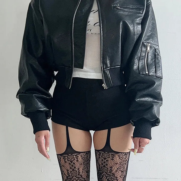 Vegan leather short jumper