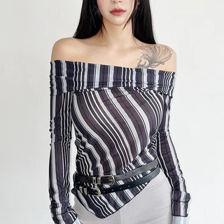 Modern striped off-shoulder blouse