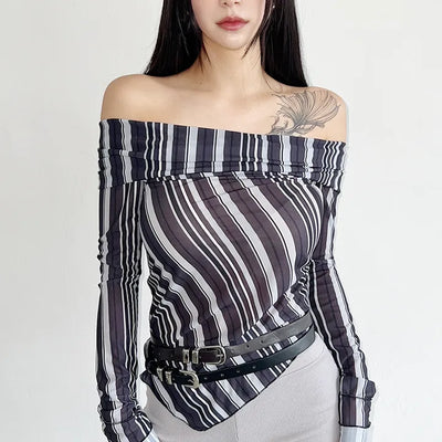 Modern striped off-shoulder blouse
