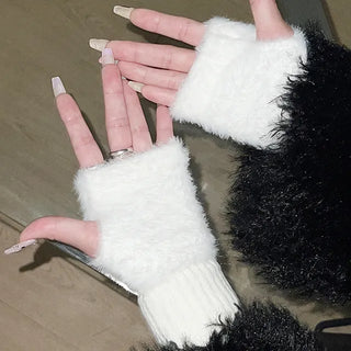Ribbon Cubic Half Gloves Open Gloves Winter Goods