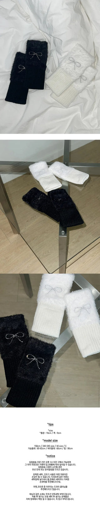 Ribbon Cubic Half Gloves Open Gloves Winter Goods