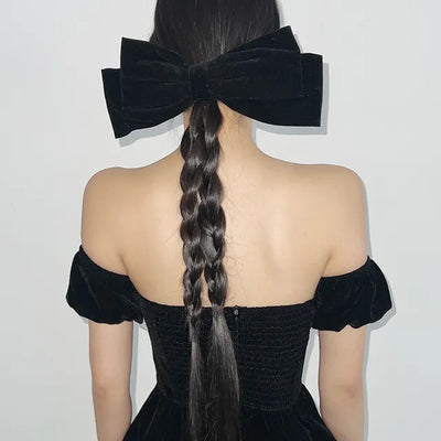 Velvet Big Ribbon Hairpin Christmas Year-end Look