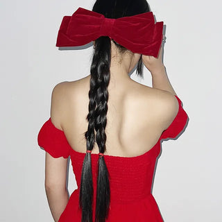 Velvet Big Ribbon Hairpin Christmas Year-end Look