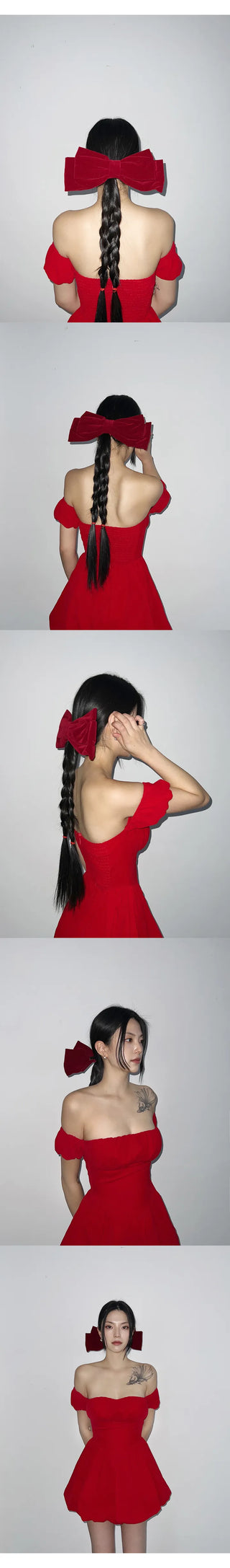 Velvet Big Ribbon Hairpin Christmas Year-end Look
