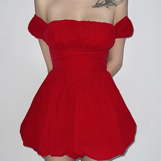 Velvet balloon blouse mini one-piece dress