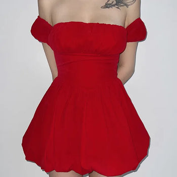 Velvet balloon blouse mini one-piece dress