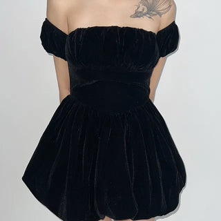 Velvet balloon blouse mini one-piece dress
