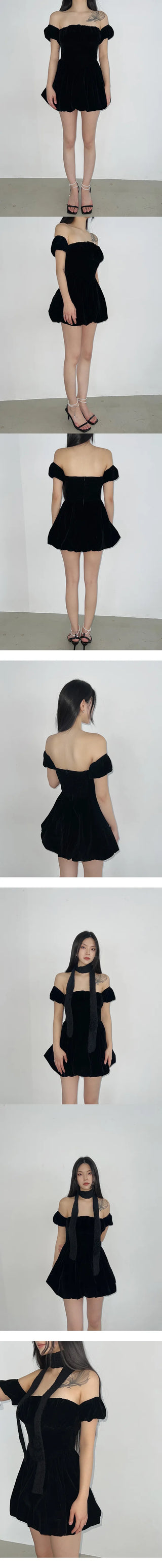 Velvet balloon blouse mini one-piece dress
