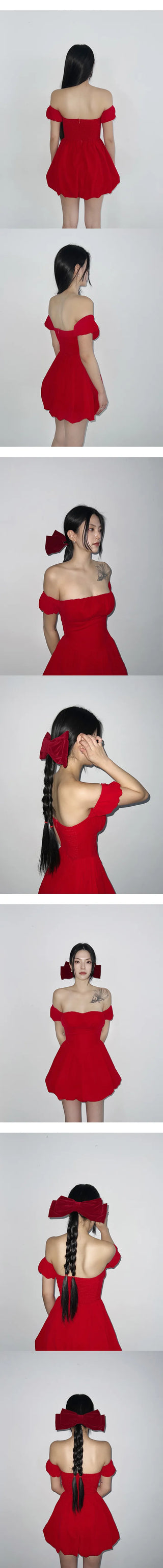 Velvet balloon blouse mini one-piece dress