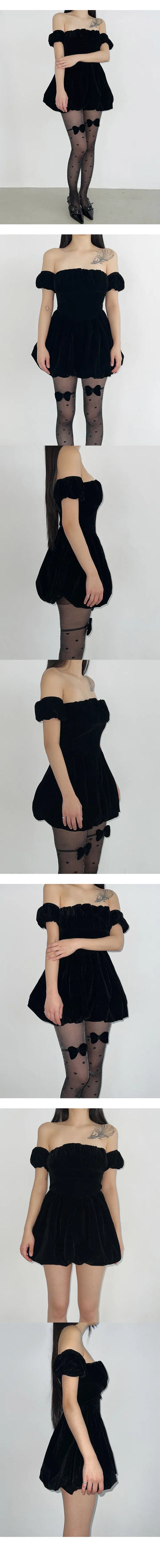 Velvet balloon blouse mini one-piece dress