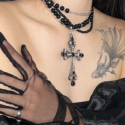 Black Cross Necklace Set