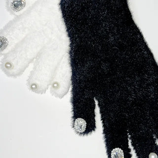Angora style jewel pearl gloves