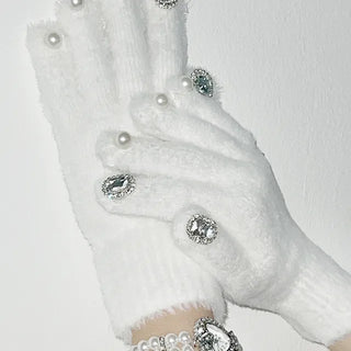 Angora style jewel pearl gloves