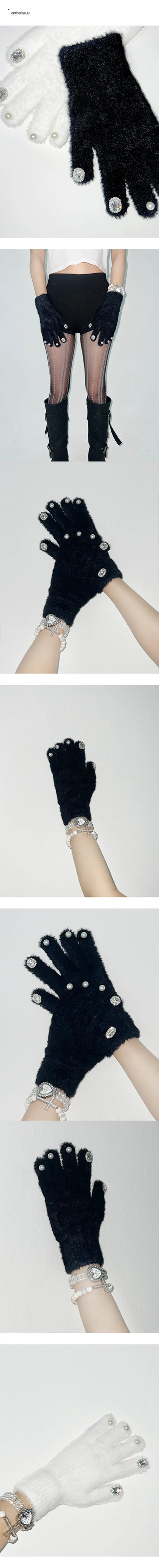 Angora style jewel pearl gloves