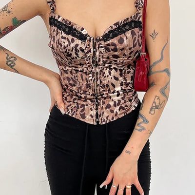 Leopard satin corset sleeveless nasi