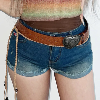 Heart Ethnic Brown Leather Belt Boston Belt