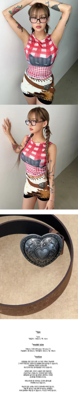 Heart Ethnic Brown Leather Belt Boston Belt