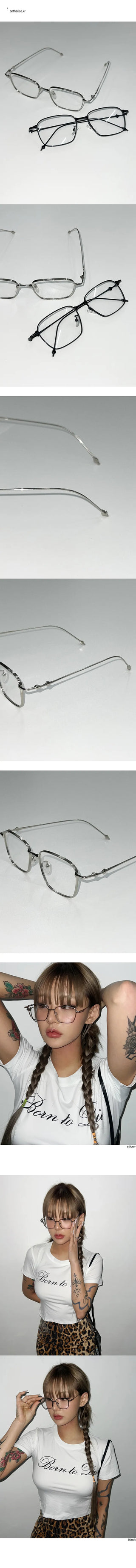 Square line silver-rimmed glasses,