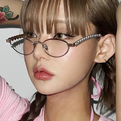 Heart Cubic Silver-Rimmed Glasses