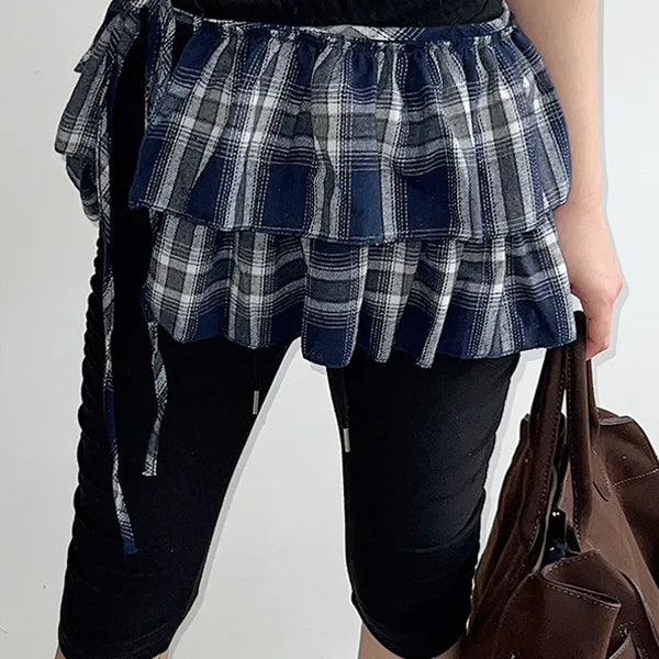 Blue Check Layered Skirt Apron