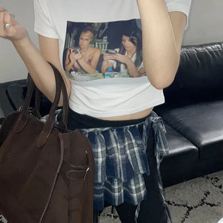 Blue Check Layered Skirt Apron