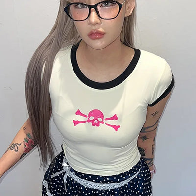 Two-tone skull short-sleeved T-shirt