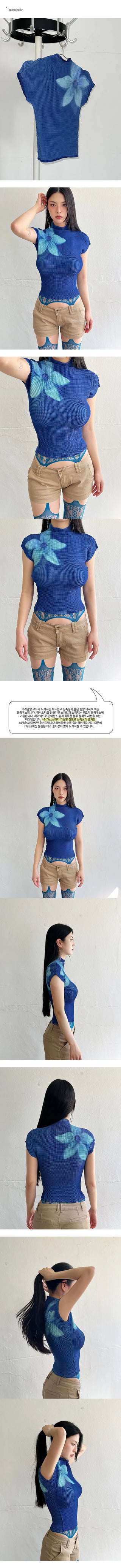 Oriental blue flower blouse short-sleeved T-shirt