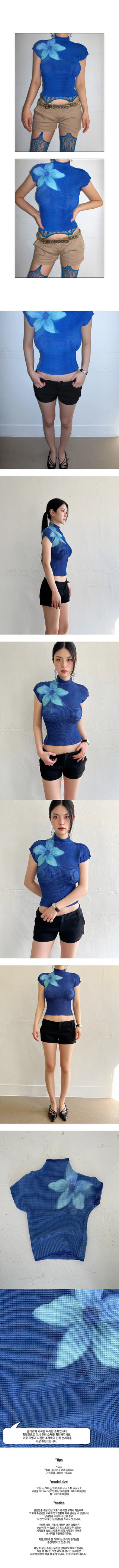 Oriental blue flower blouse short-sleeved T-shirt