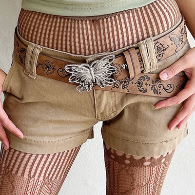 Light brown butterfly vegan leather belt