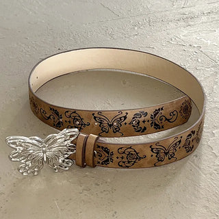 Light brown butterfly vegan leather belt
