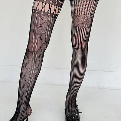 Shaper half fishnet stockings thigh choker garter belt