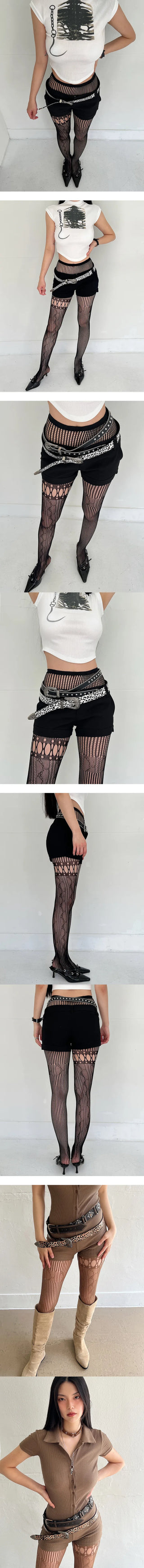Shaper half fishnet stockings thigh choker garter belt