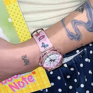 Pink Butterfly Girls Kitchen Wristwatch