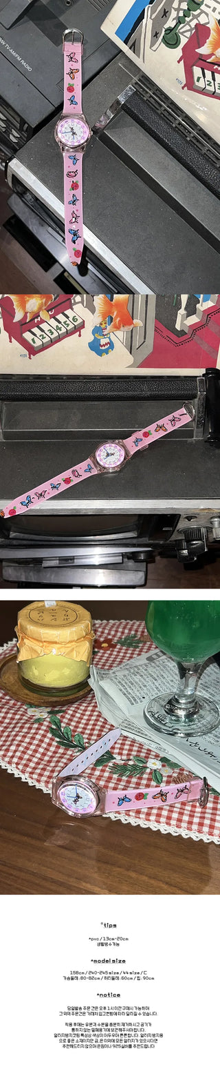Pink Butterfly Girls Kitchen Wristwatch