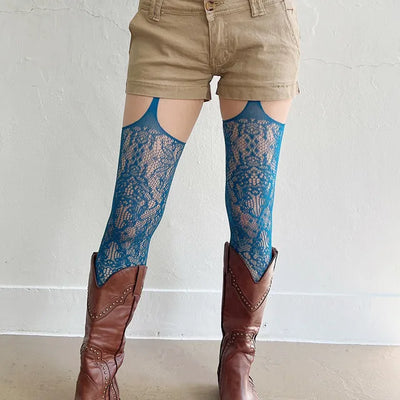 Aqua Blue Lace Garter Belt Stockings