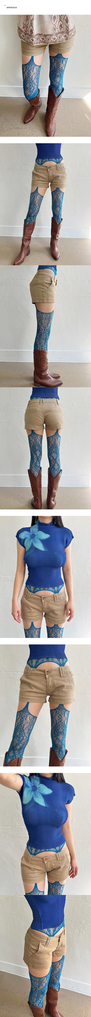 Aqua Blue Lace Garter Belt Stockings